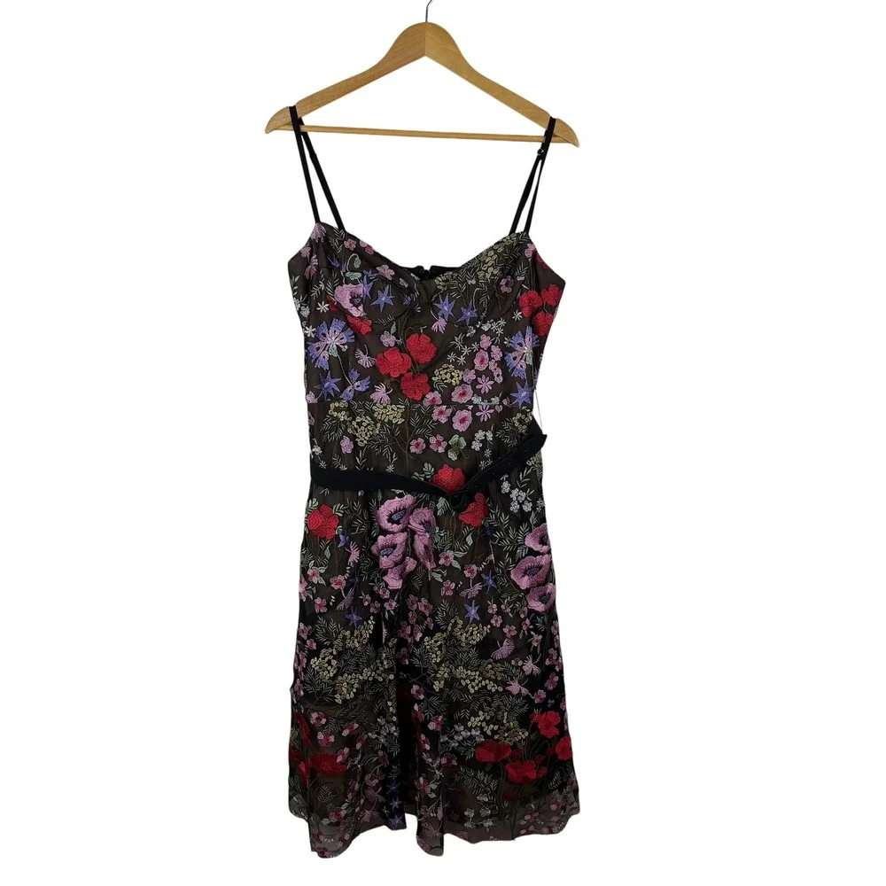 Dress the Population Black Floral Midi Dress with Red and Pink Embroidery - Picture 3 of 16